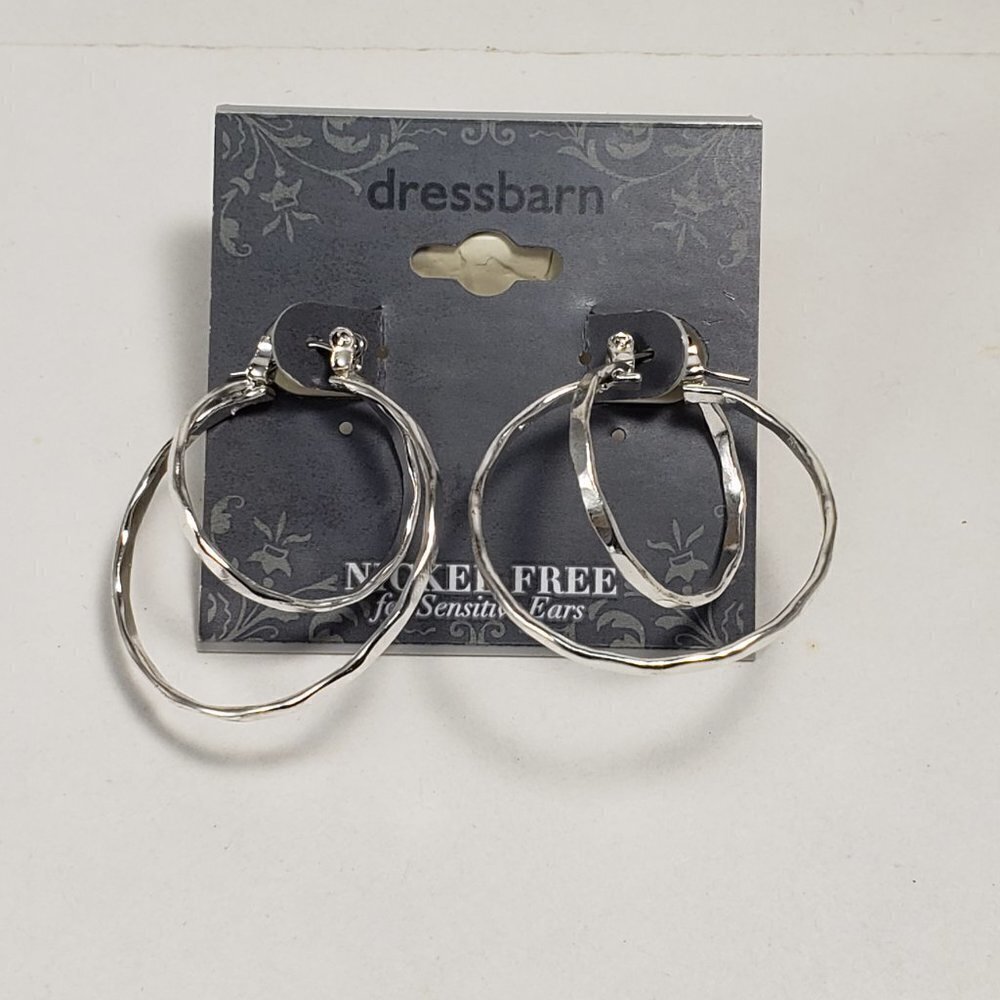 Silver Double Hoops design Earrings - 1.25-in - Women's Fashion Jewelry - Picture 6 of 7